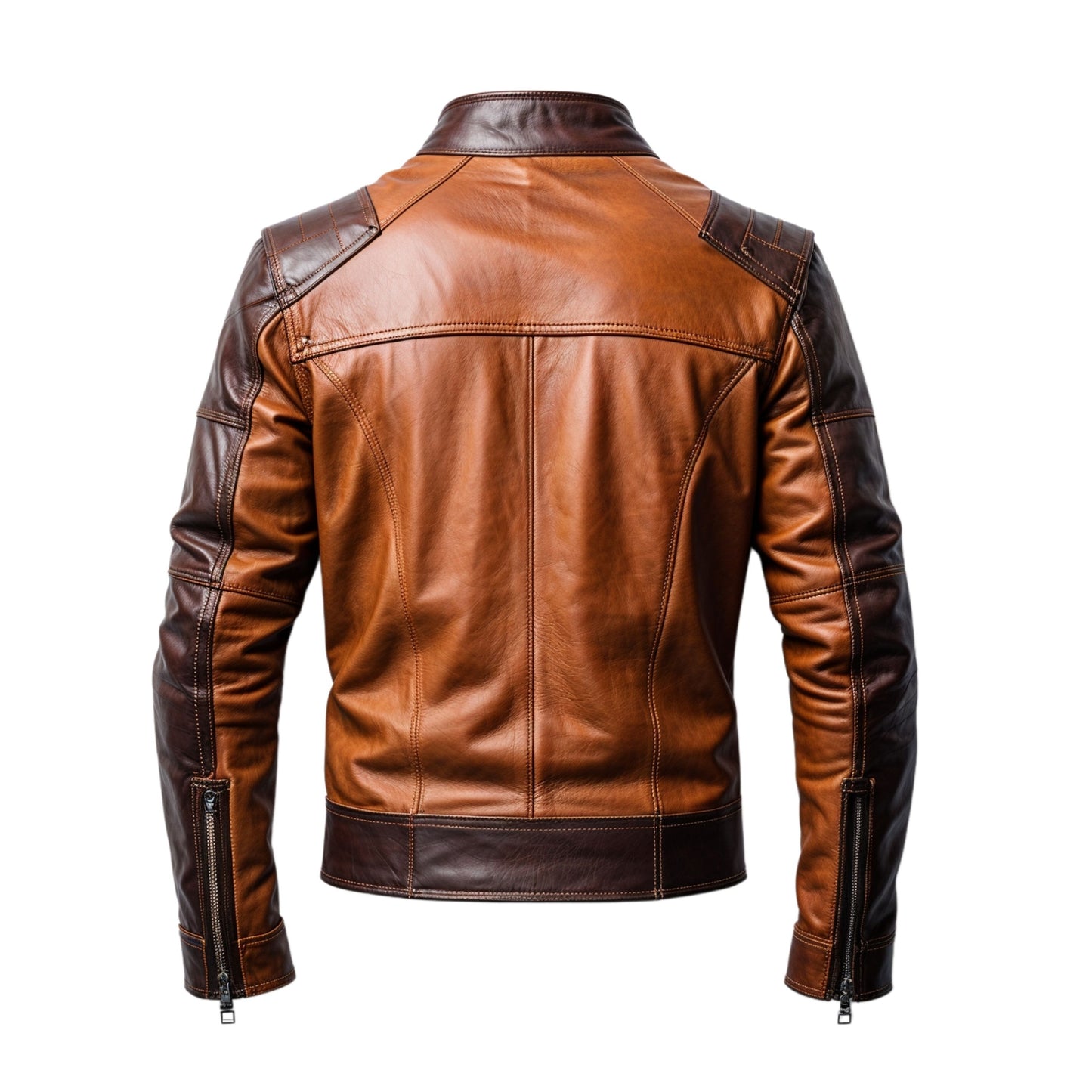 Men's Real Leather Cafe Racer Jacket – Slim Fit Biker Style Stand Collar Zipper