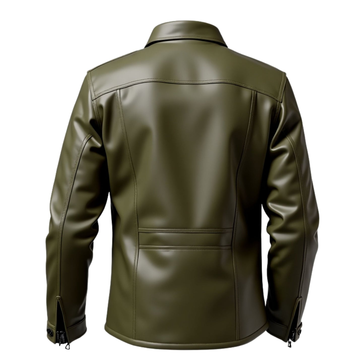 Men's Olive Green Real Leather Field Jacket – Timeless Utility Pockets Button Front