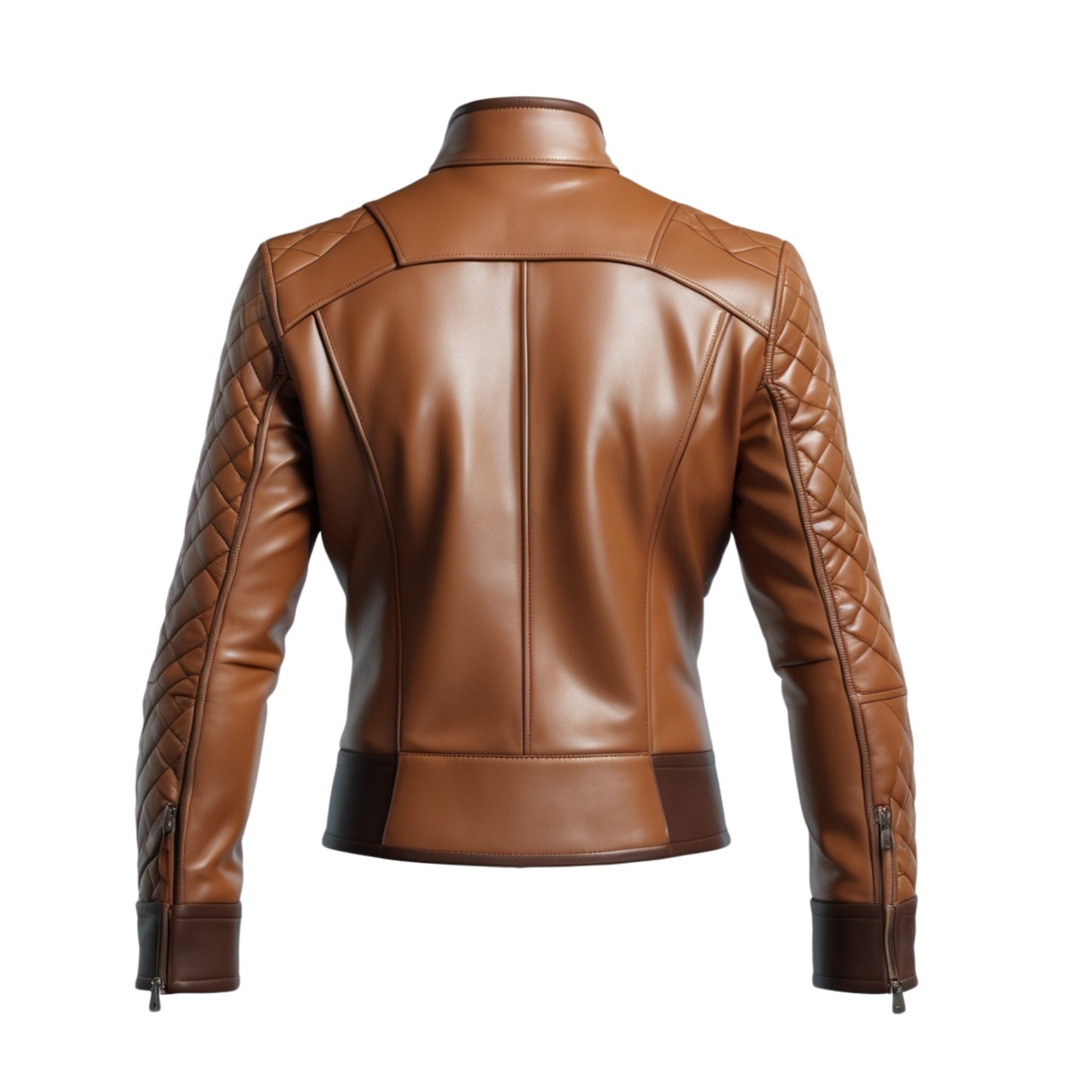Men's Brown Quilted Leather Biker Jacket – Stand Collar Zip Front Slim Fit