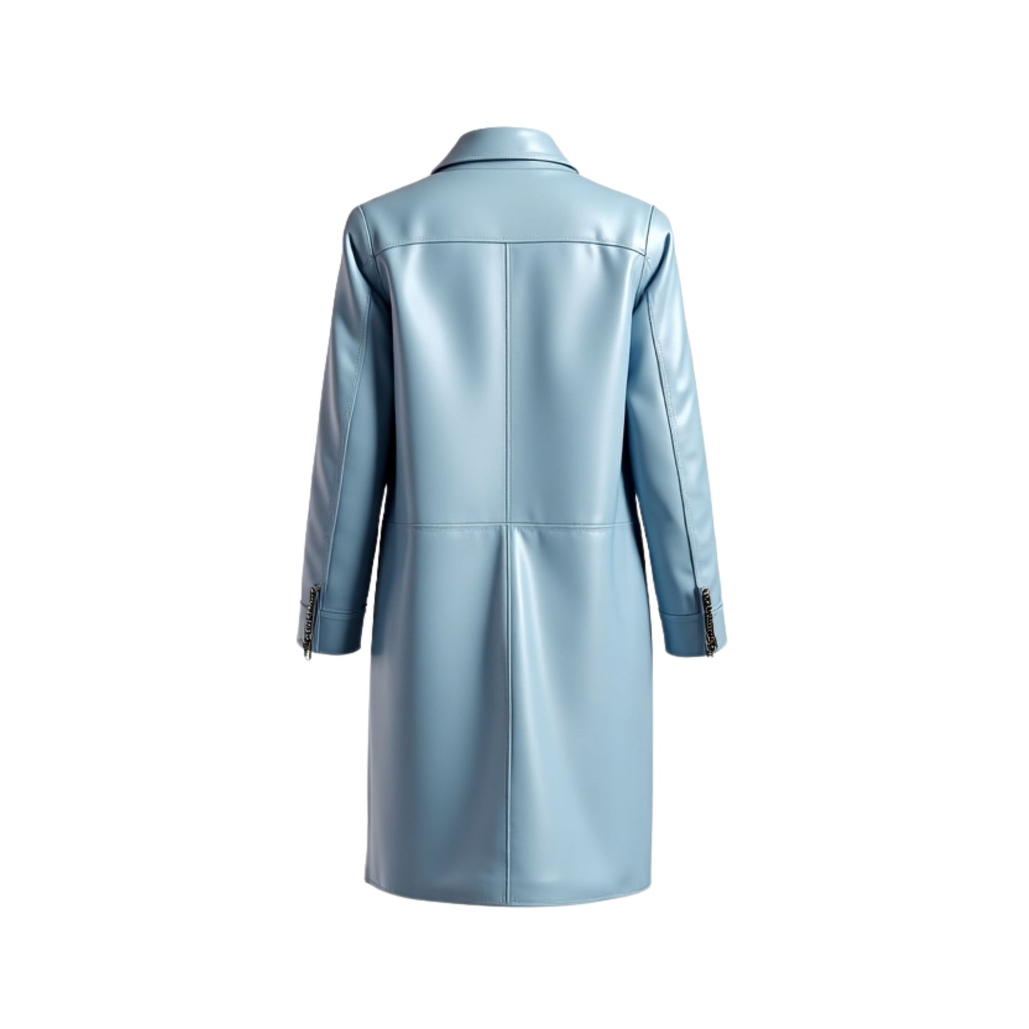 Light Blue Lambskin Leather Trench Coat: Double Breasted Lapel Outerwear