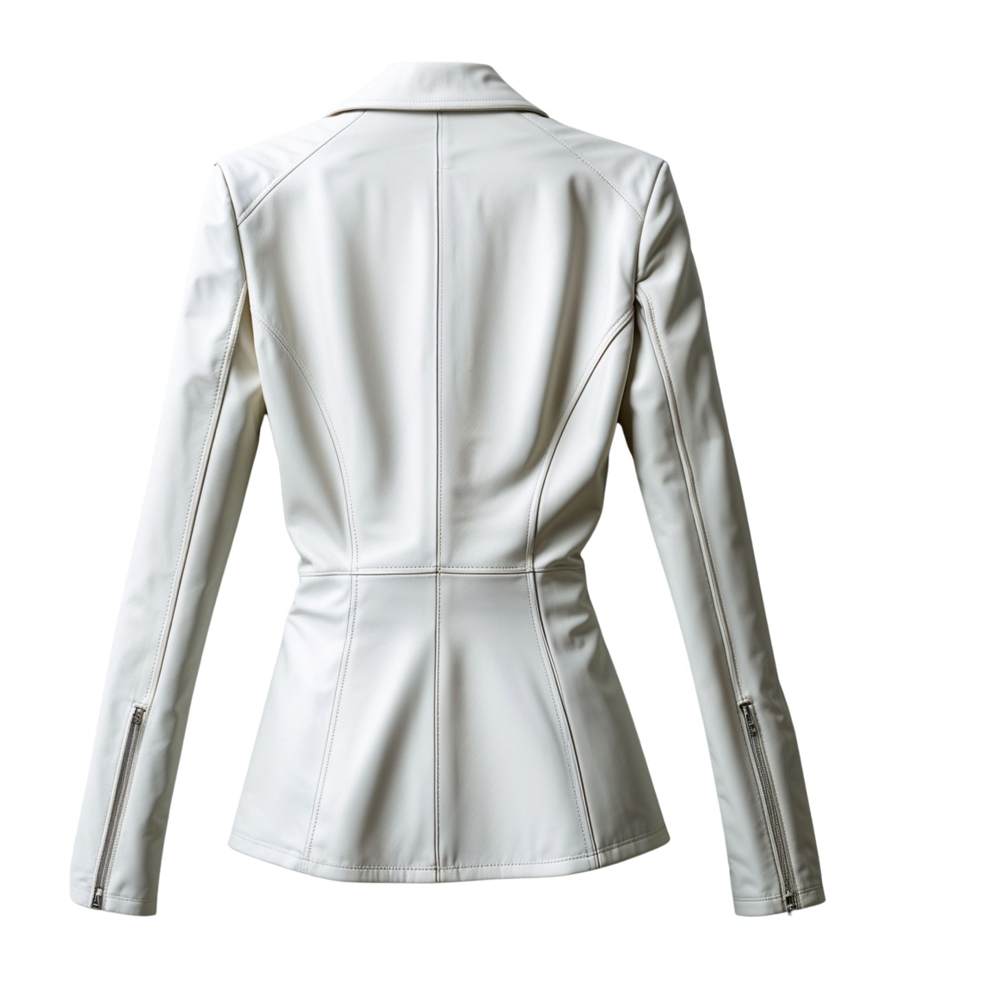 Women's Ivory Real Leather Blazer Jacket – Slim Fit, Notched Lapel, Office Coat
