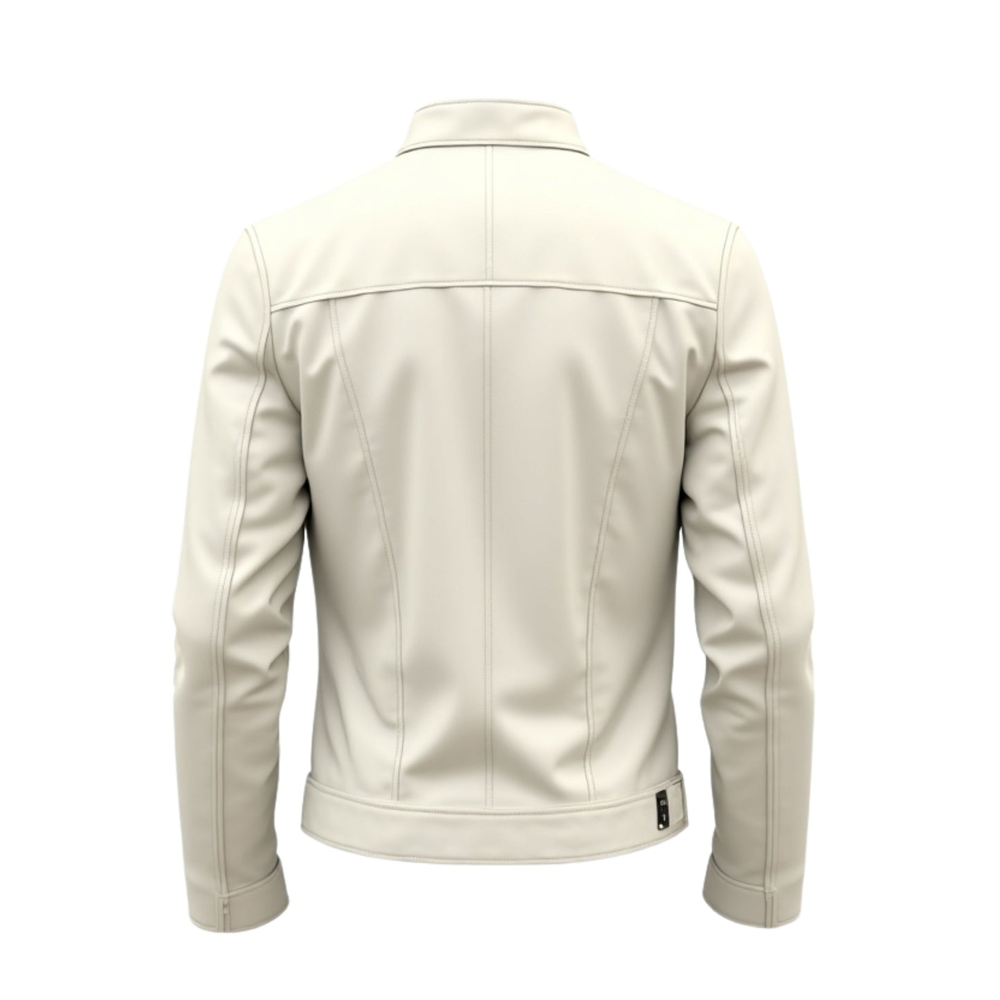 Men's White Real Leather Racer Jacket – Stand Collar Urban Motorcycle Style