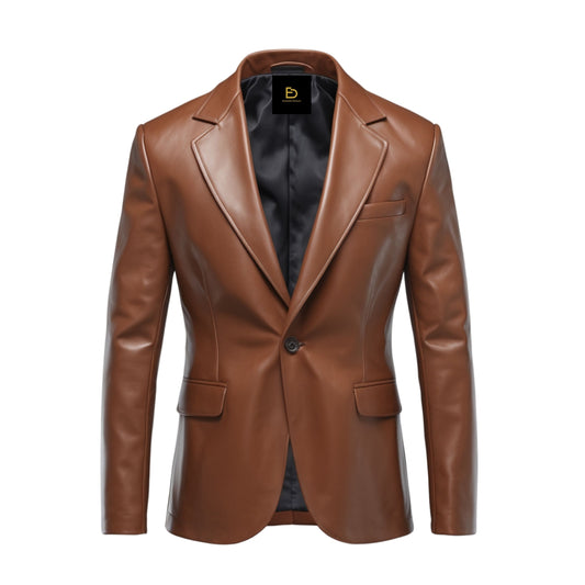 Men's Real Leather Blazer Jacket: Slim Fit, One Button, Notched Lapels – Business Casual Style