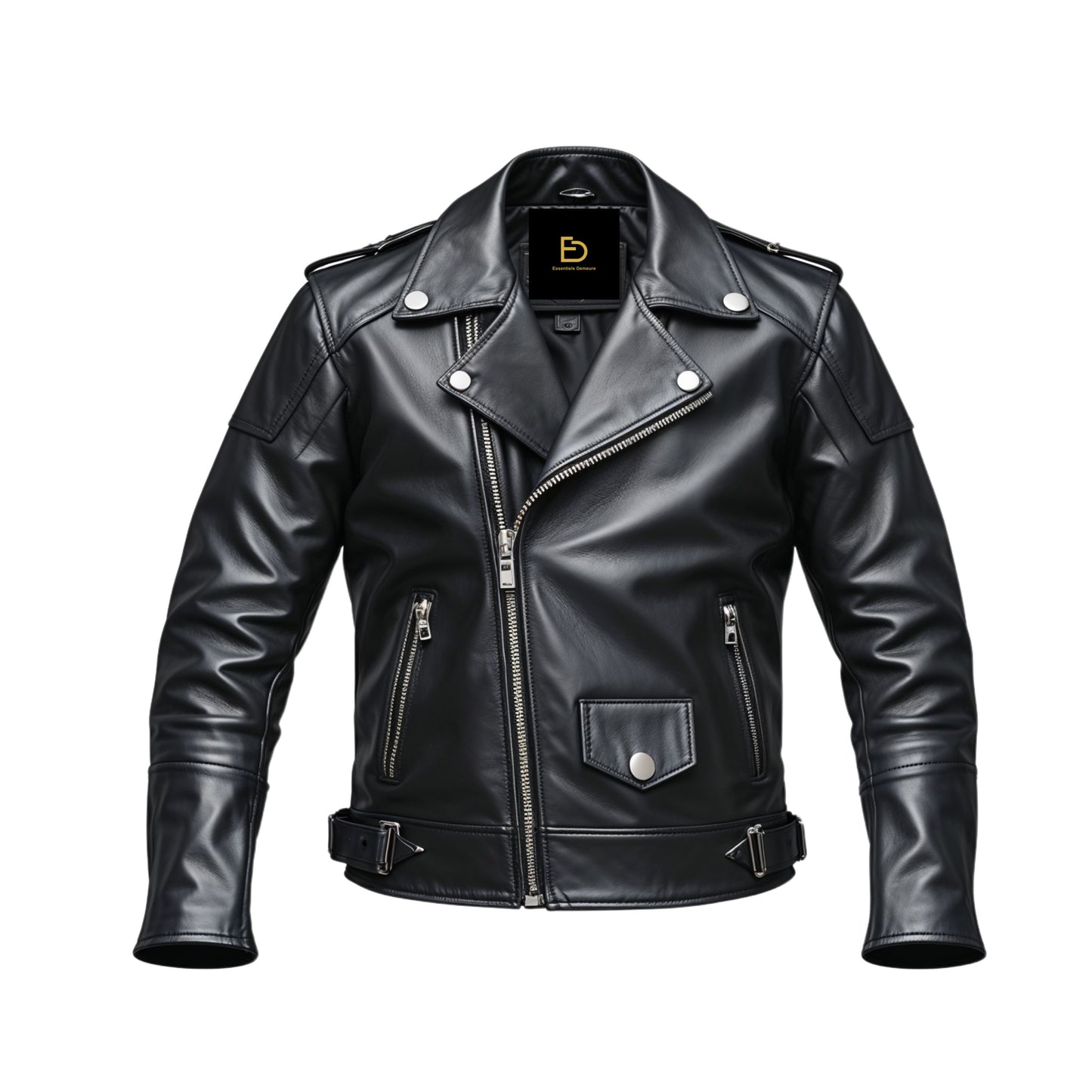 Men's Black Real Leather Biker Jacket: Silver Hardware, Zipper Pockets, Casual Riding Wear