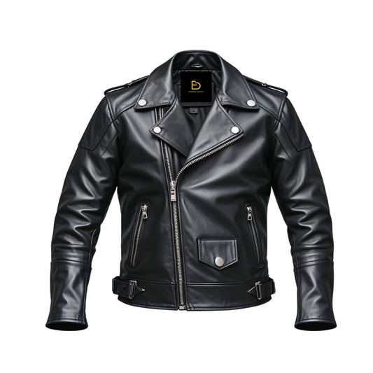 Men's Black Real Leather Biker Jacket: Silver Hardware, Zipper Pockets, Casual Riding Wear