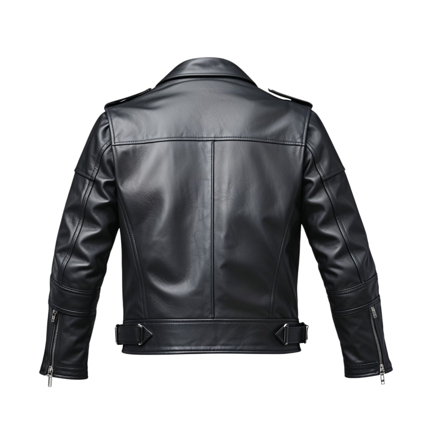 Men's Black Real Leather Biker Jacket: Silver Hardware, Zipper Pockets, Casual Riding Wear