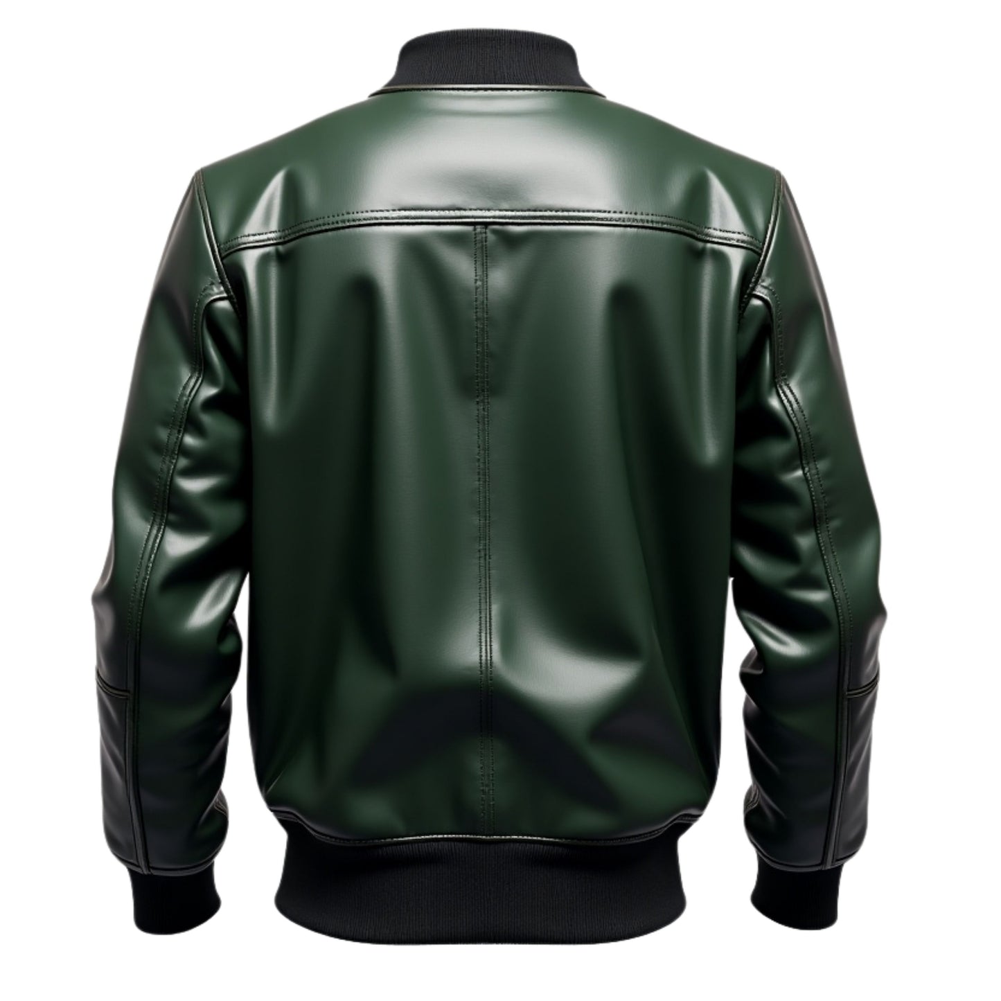 Men's Green Real Leather Bomber Jacket – Ribbed Cuffs, Street Style, Casual Fashion