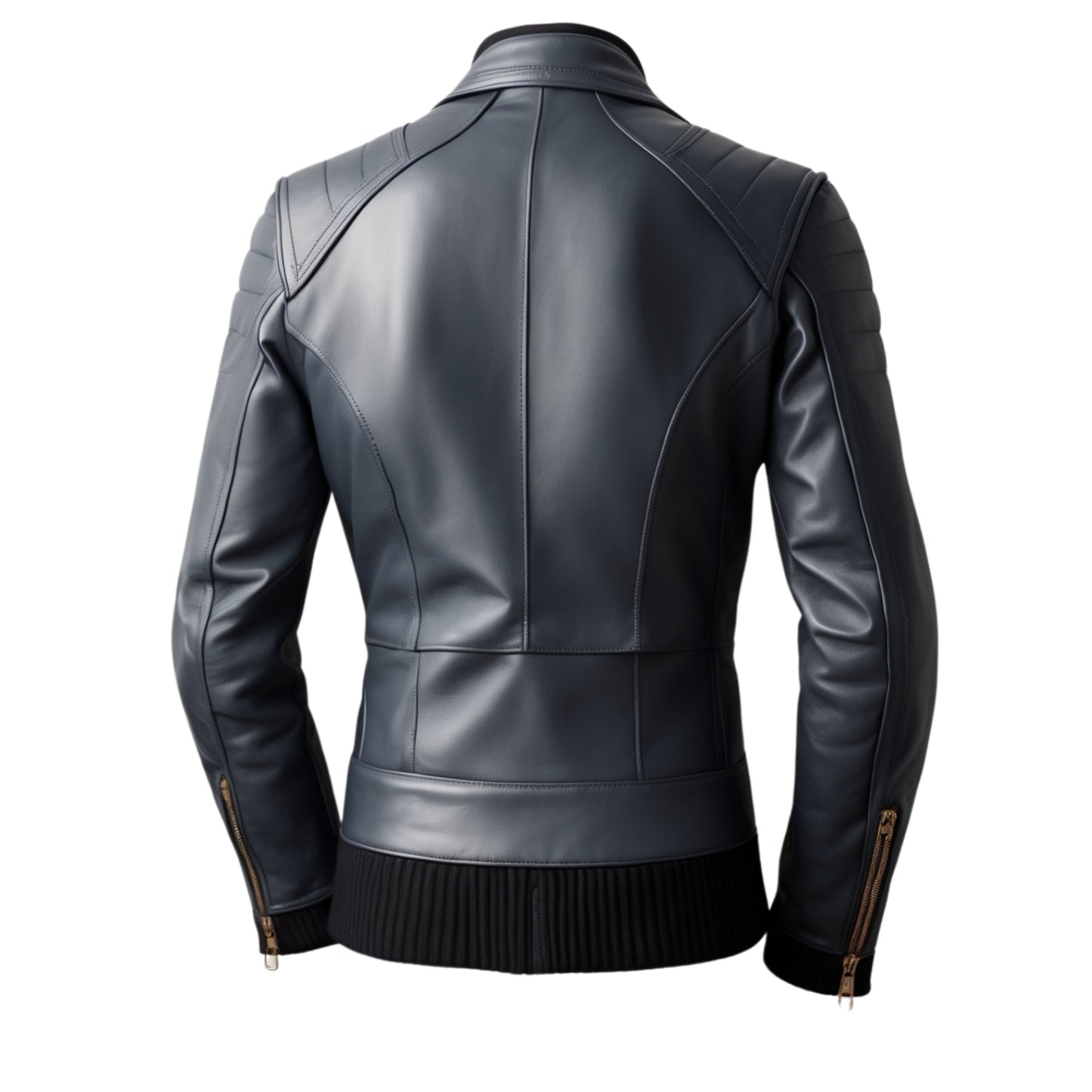 Men's Real Leather Biker Jacket Quilted Shoulders Modern Fit Moto Outerwear Zipper Pockets