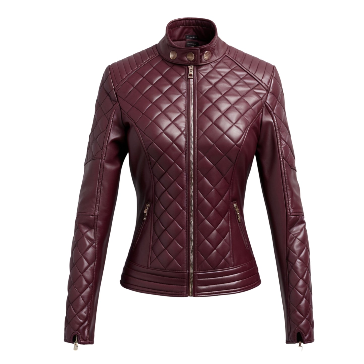 Burgundy Quilted Leather Moto Jacket: Slim Fit Biker Outerwear