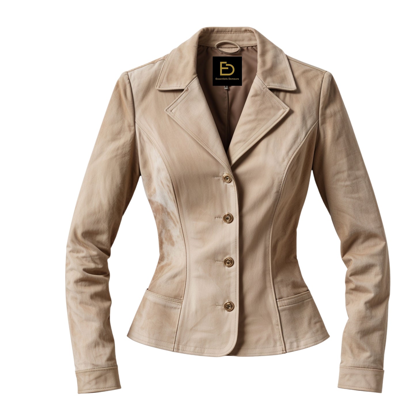 Women's Real Leather Blazer Jacket – Tailored Beige Outerwear for Work and Casual Styling