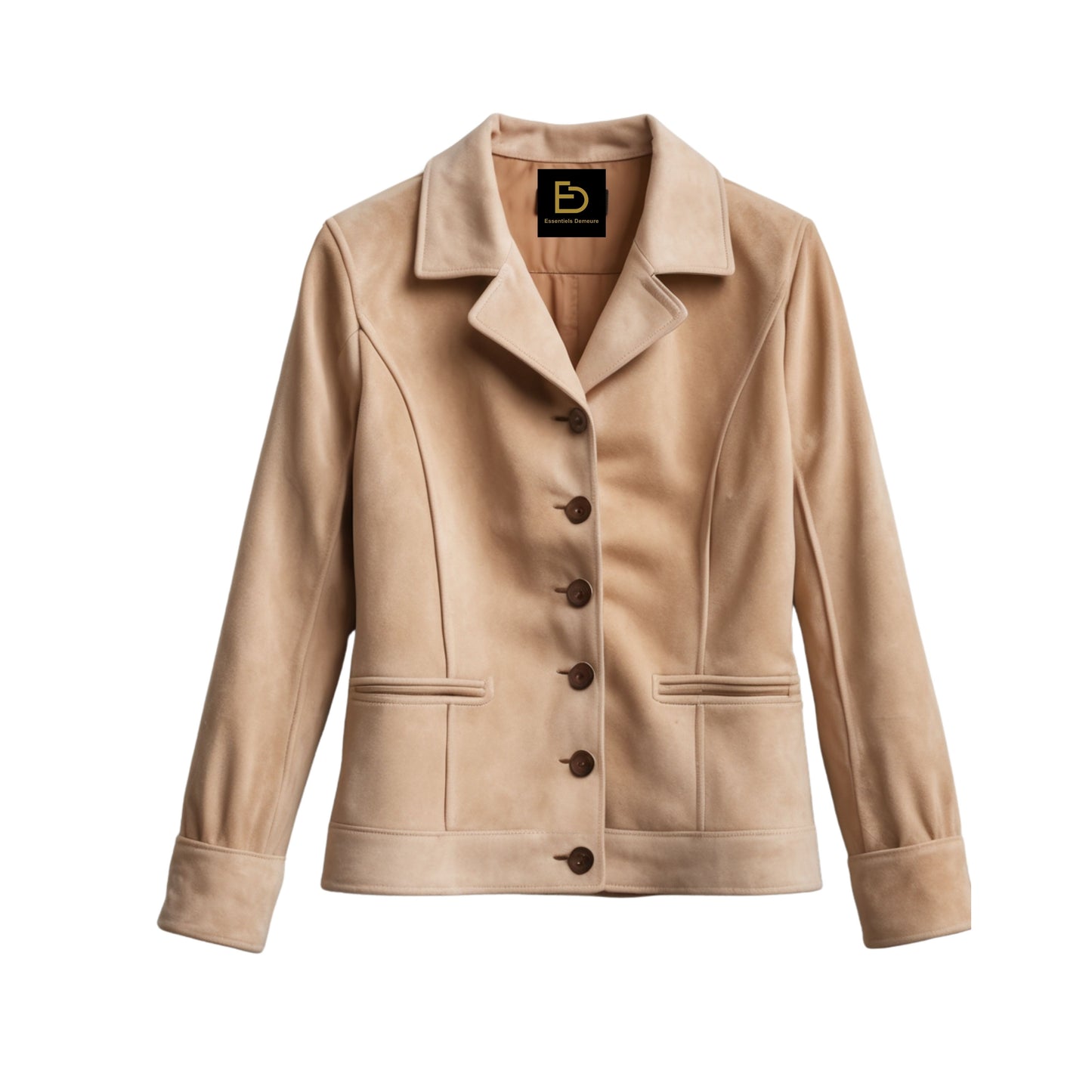 Womens Beige Camel Real Leather Blazer Jacket – Button Front Notched Lapel Slim Fit Outerwear