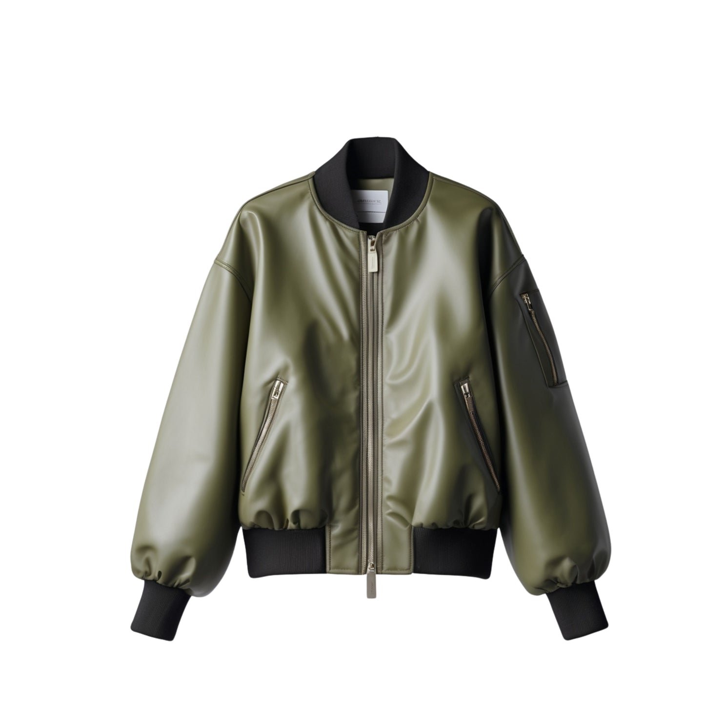 Women's Olive Green Real Leather Cropped Bomber Jacket – Flight Coat with Sleeve Pocket